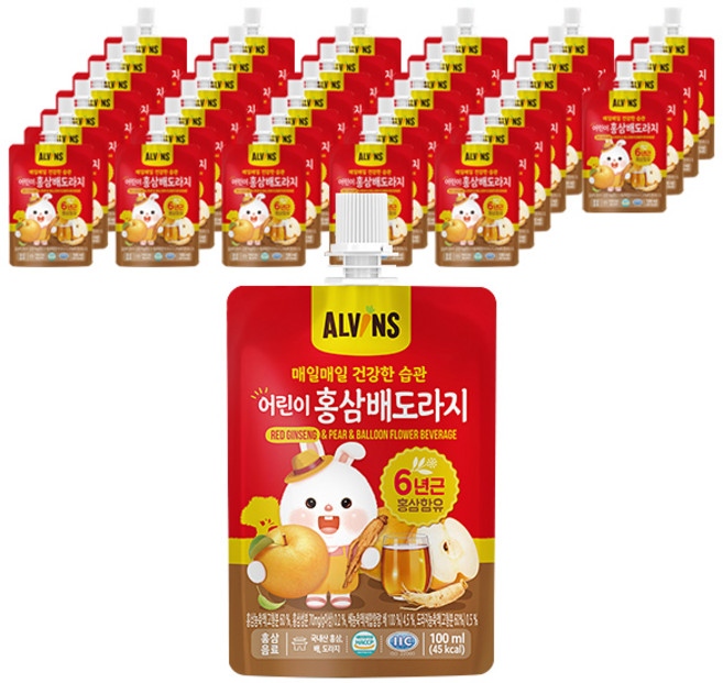 엘빈즈 매일매일 건강한습관 어린이 홍삼배도라지, 100ml, 40개