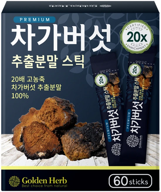골든허브 프리미엄 차가버섯 추출분말 스틱, 60g, 1개 - 쿠팡