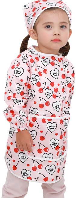 베베슈에뜨 아동용 긴팔 미술가운 앞치마 + 두건 + 파우치, 하트시그널