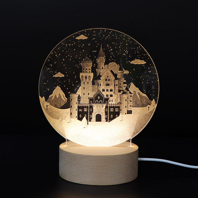 아트조이 LED 아크릴 원형 무드등, 눈 내리는 마을