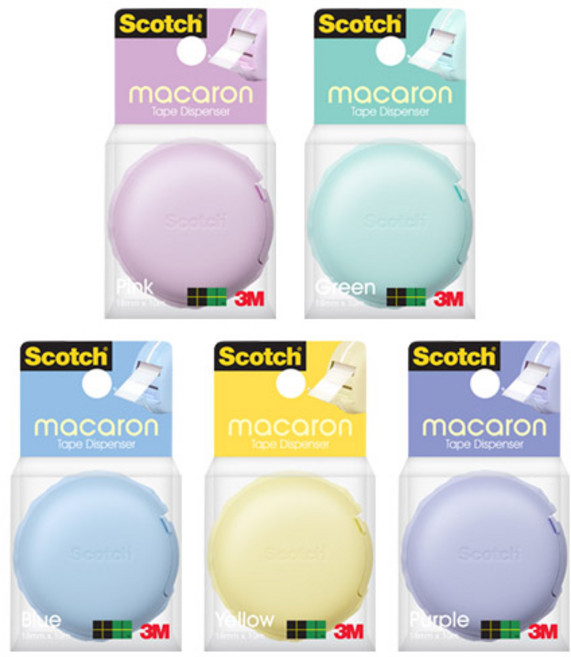스카치 마카롱 매직 테이프 디스펜서 5종세트 18mm x 10m, 그린 + 블루 + 옐로우 + 퍼플 + 핑크, 1세트
