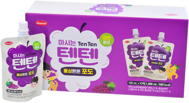한미 마시는 텐텐 홍삼튼튼포도, 1L, 1박스