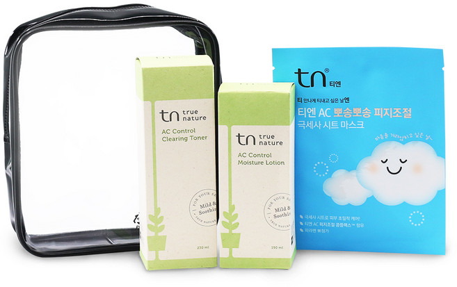 티엔 AC 로션 190ml + 토너 230ml + 극세사 시트마스크팩 + 지퍼파우치, 1세트