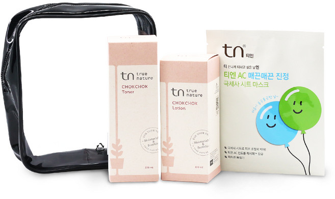 티엔 촉촉 로션 190ml + 토너 230ml + 극세사 시트마스크팩 + 지퍼파우치, 1세트