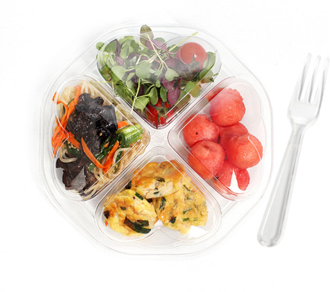 피크닉하우스 4칸클로버샐러드용기 10p + 투명포크 10p, 1세트