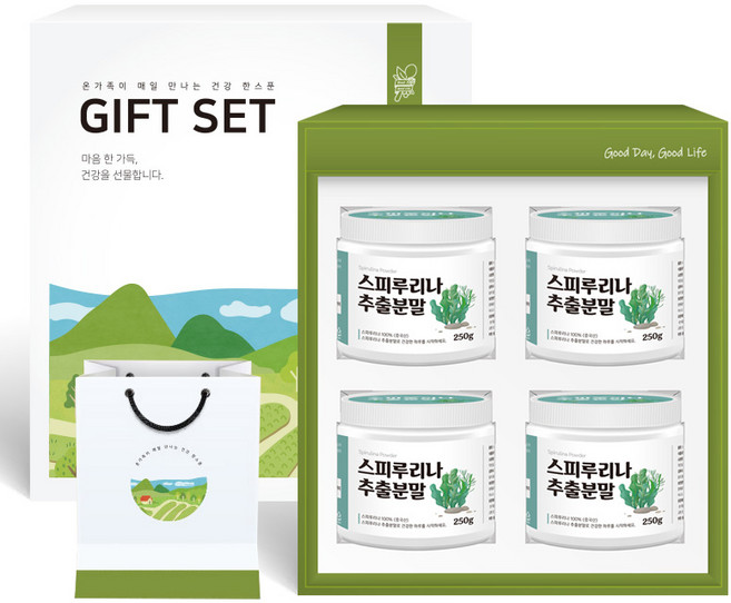 참좋은데이 스피루리나 추출분말 선물세트 + 쇼핑백, 4개, 250g