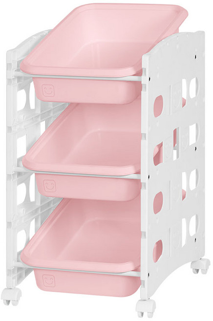 리빙스마일 이동식 화이트 프레임 정리함 트롤리 3단 소형, 러브핑크