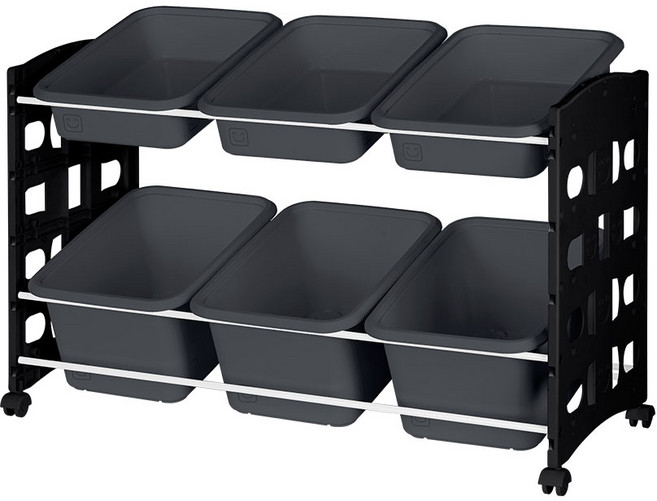 리빙스마일 이동식 블랙 프레임 바구니 정리함 혼합형 6p, 다크그레이, 1개