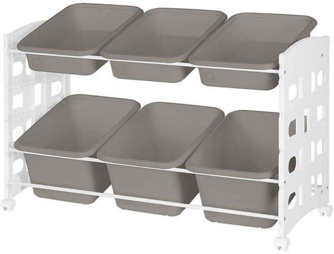 리빙스마일 이동식 트롤리 화이트 프레임 바구니 정리함 C 혼합형 6p, 브라운, 1개