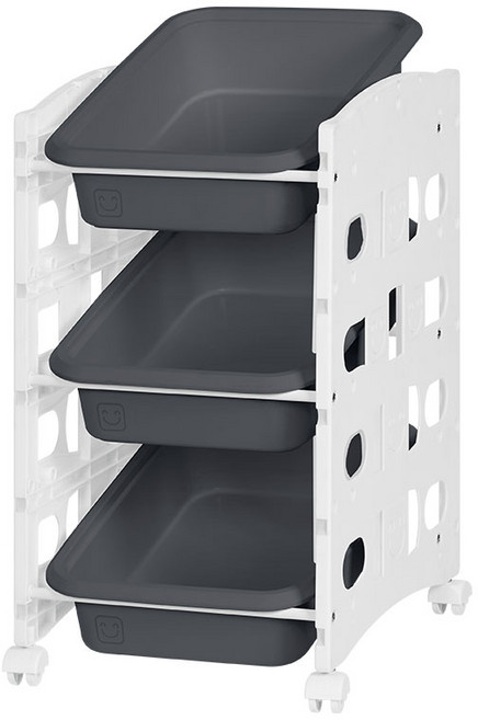 리빙스마일 이동식 화이트 프레임 정리함 트롤리 소형, 다크그레이, 3단