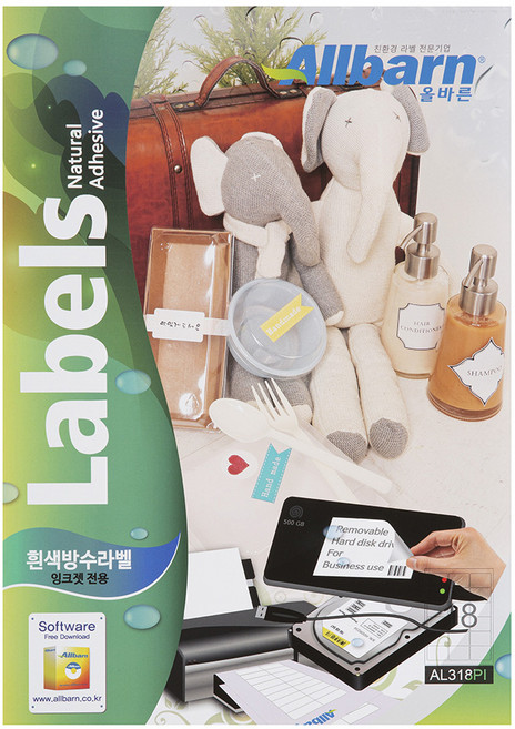 올바른 흰색방수라벨 잉크젯용 3X6 AL318PI, 18칸, 100매