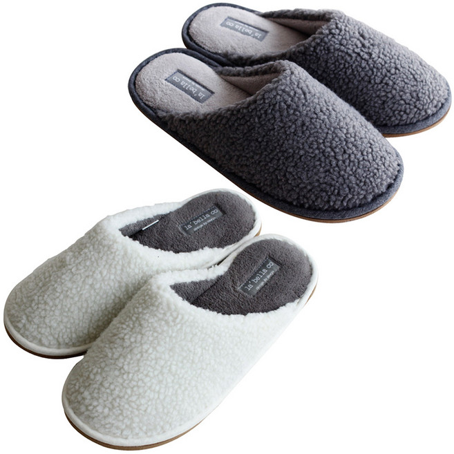 라벨라코 뽀글이 실내화 세트 크림 240mm + 챠콜 270mm, 혼합 색상, 1개