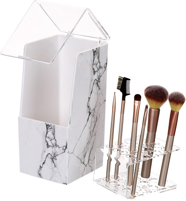 헬로리빙 마블패턴 뚜껑있는 브러쉬 화장품 정리함, 혼합색상, 1세트