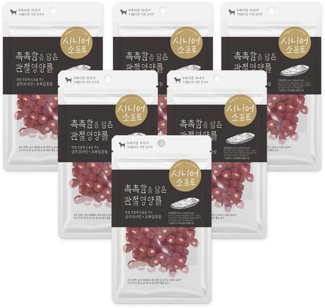 퍼피아이 시니어소프트 촉촉함을 담은 관절영양롤 강아지 간식, 초록입홍합, 100g, 6개 - 쿠팡