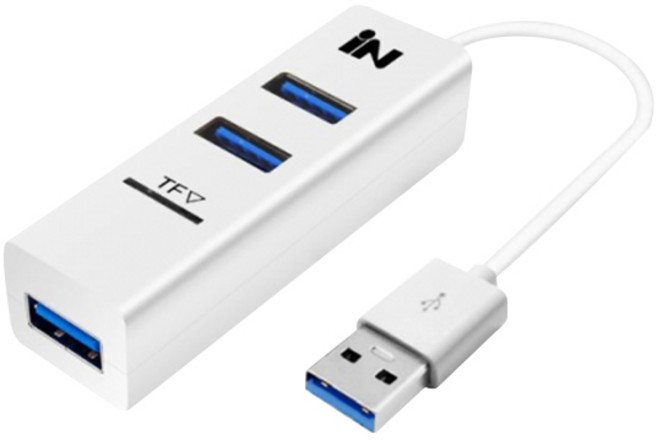 인네트워크 USB2.0 3포트 & TF MicroSD 카드 겸용 허브 IN-U3TF, 화이트, 1개