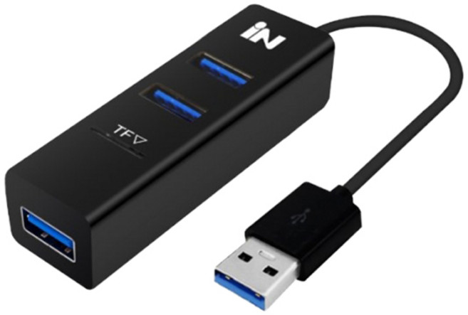 인네트워크 USB2.0 3포트 & TF MicroSD 카드 겸용 허브 IN-U3TFBK, 블랙, 1개