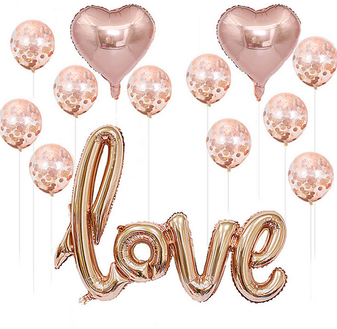 MINITTINE 愛心亮片拉旗組, 玫瑰金, 1套