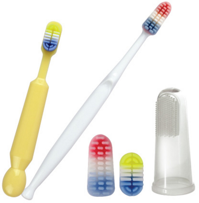 퍼펙션 실리콘 엄마 아기 칫솔 5종 세트, 투명 + 노랑 + 백색, 1세트