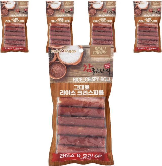 헬로도기 참좋은간식 그대로 라이스 반려동물 크리스피롤 애견용 건조간식/육포, 혼합맛(라이스/오리), 60g, 5개 - 쿠팡