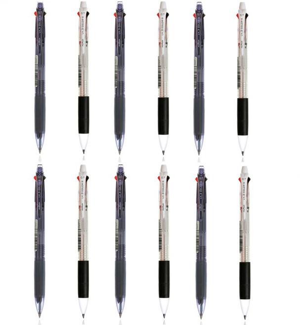 문화연필 LV초저점도 3색 볼펜 S 0.7mm, 혼합 색상, 12개