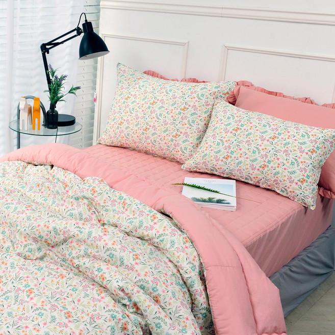 스코홈 엘렌 순면60수 아사 차렵이불 + 40cm 누빔매트리스커버 + 베개커버 세트