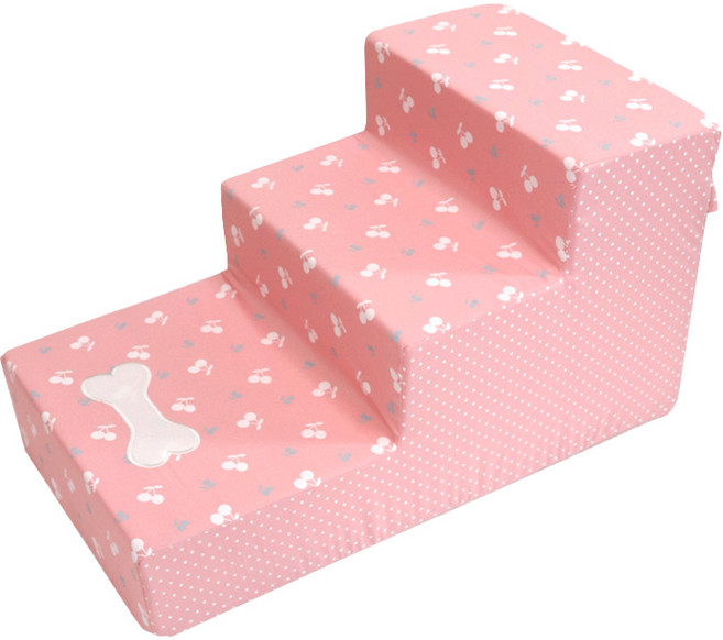 아페토 스텝 바이 스텝 강아지 3단 계단 코튼, 핑크체리, 1개