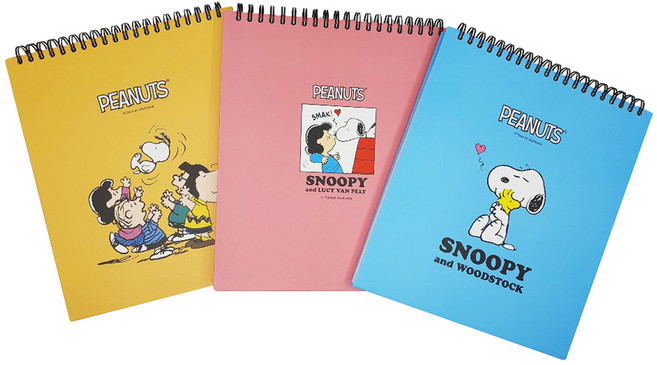 피너츠 스누피 상철 그리드 노트 3종, BLUE, PINK, YELLOW, 1세트