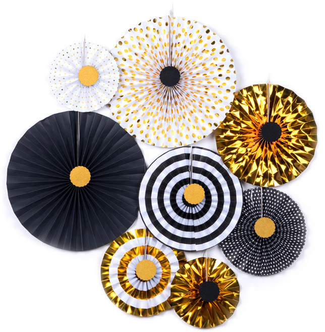 파티팡 페이퍼팬 데코 8종세트, 블랙골드