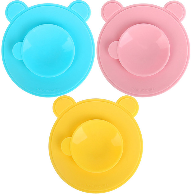 실리콘 흡착식기 3종 세트, 핑크 + 옐로우 + 블루, 1세트