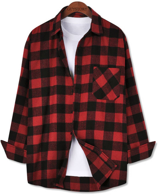 가이스토리 남성용 캐주얼 리탄 체크 셔츠 긴팔 세미오버핏 남방