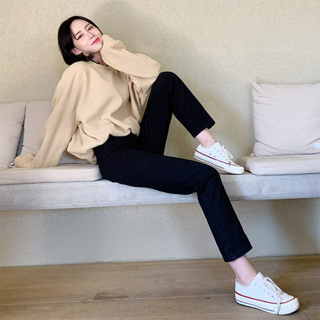 오키진 여성용 웨하스 기모 코튼팬츠