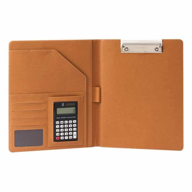 문구담 클립 레포트화일 32.5 x 25 x 2.5 cm + 12자리 계산기, 골드브라운, 1세트