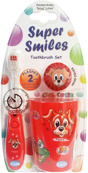 비브라이트 레드퍼피 LED칫솔 + 양치컵 + 홀더 세트, 1세트