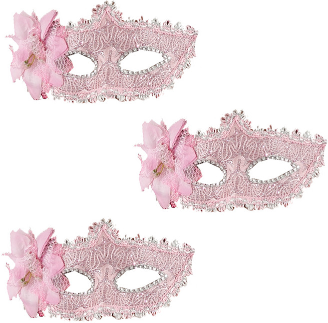 파티쇼 베네치아 플라워 반가면, 핑크, 3개