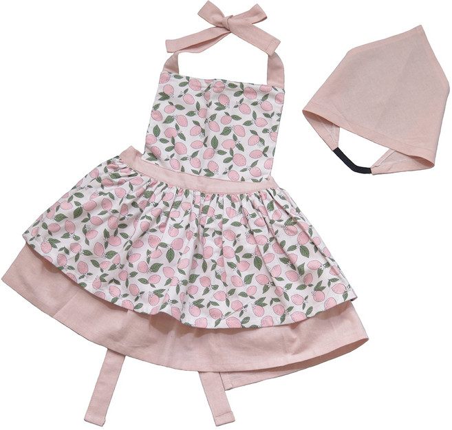 세맘스 여아용 이중프릴 핑크레몬 앞치마세트