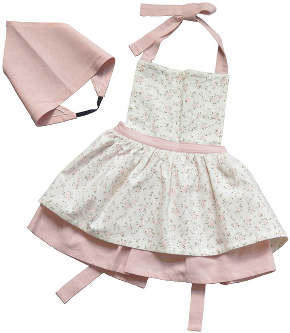 세맘스 여아용 이중프릴 플라워 앞치마세트