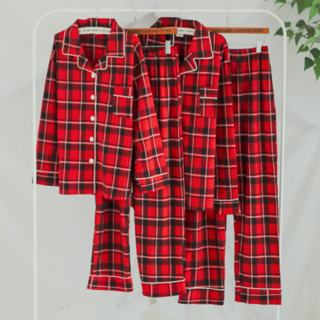 글램공감 클래식체크 커플 투피스 통기성 긴팔 잠옷