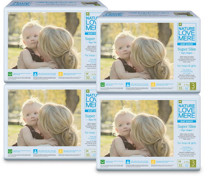 네이쳐러브메레 슈퍼슬림 밴드형 기저귀 남여공용 중형(6~9kg), 중형(M), 128매