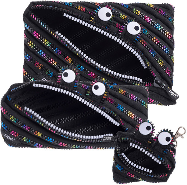 집잇 몬스터 점보 파우치 3종 세트, 블랙 + 레인보우, 1세트