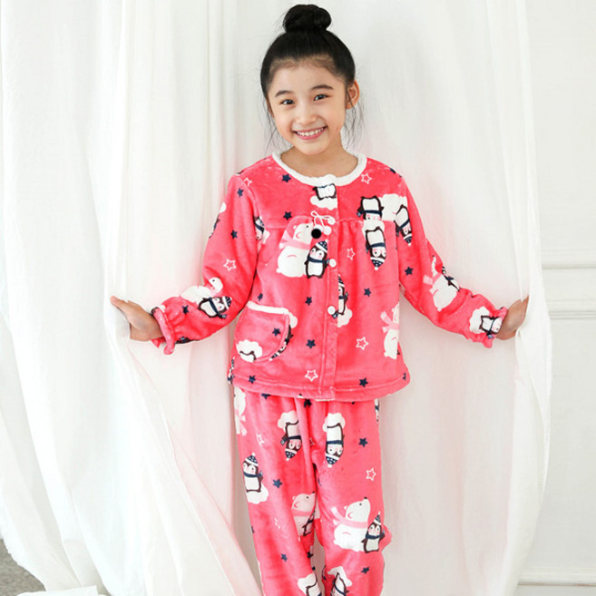 씨엘스토리 여아용 베어펭귄 보온 수면 잠옷 세트