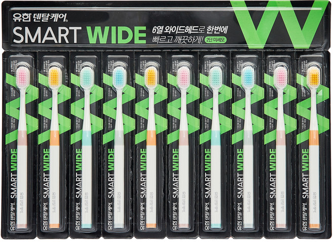 유한덴탈케어 스마트와이드 칫솔 2단미세모, 10개입, 1개