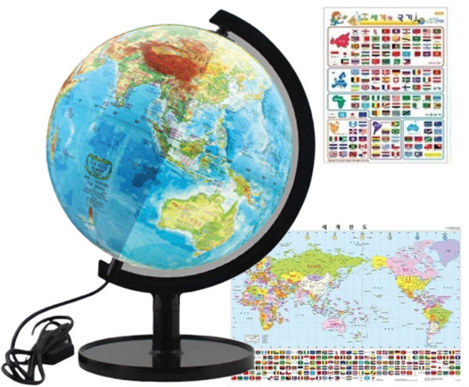 서전지구 LED 등지구의 SJ-320-EL1 + 세계전도 + 국기스티커 + 부록 3종, 혼합 색상