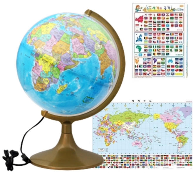 서전지구 LED 등지구의 SJ-320-HL + 세계전도 + 국기스티커 + 부록 3종, 혼합 색상