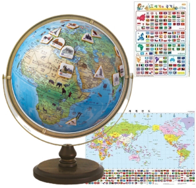서전지구 지구의 SJ-320-HW2 + 세계전도 + 국기스티커 + 부록 3종, 혼합 색상