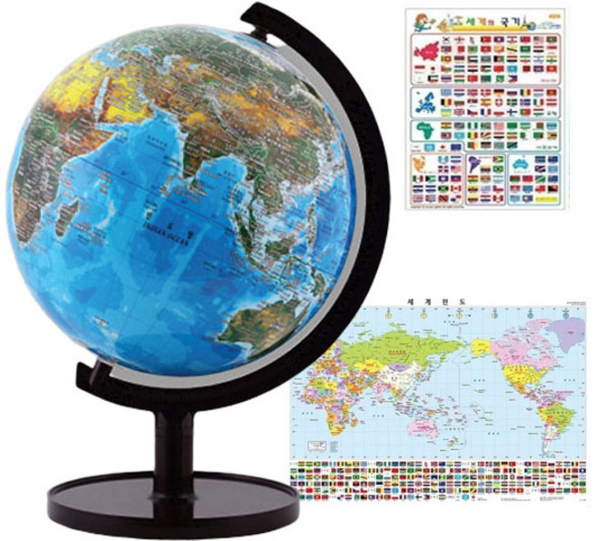 서전지구 위성 영상 지구의 SJ-260-SE + 세계전도 + 국기스티커, 혼합 색상
