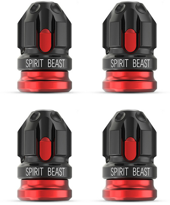 스피릿비스트 카템 알루미늄 투톤 타이어 밸브캡, 4개, 블랙 + 레드