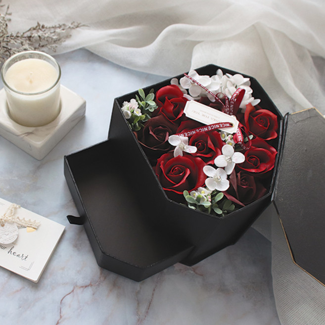 모리앤 비누꽃 다이아몬드 2단 플라워박스, 로즈레드, 1개