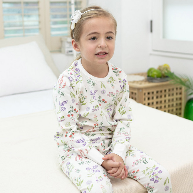 마밤 오가닉 아동용 블루밍가든 30수 기모 9부 내의 상하의 세트