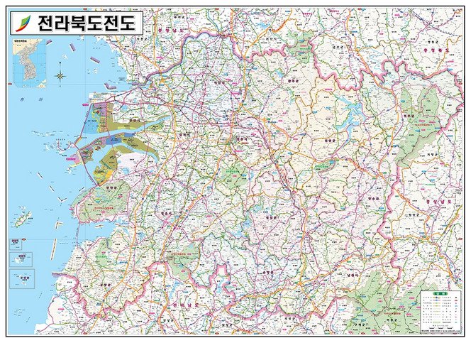 지도닷컴 전라북도전도 코팅형 110 x 78 cm + 전국행정도로지도, 1세트
