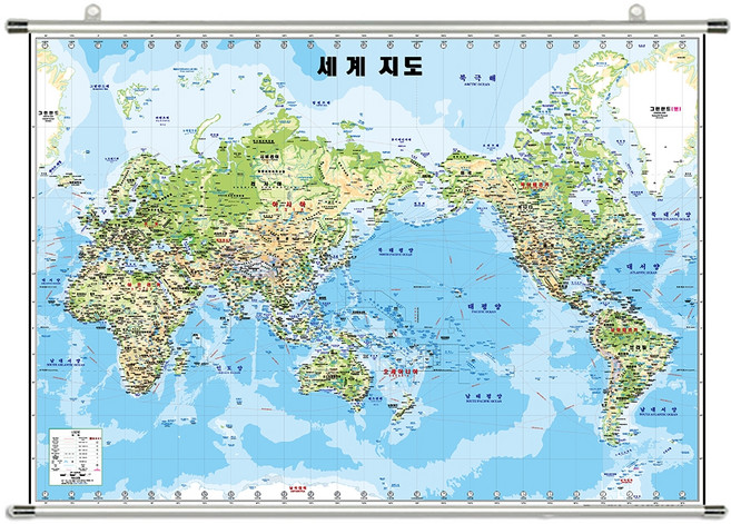 지도닷컴 세계지도 지세 지리 지도 족자형 150 x 110 cm + 대한민국 전도, 1세트